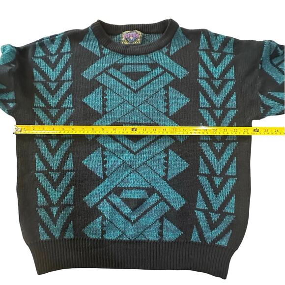 VTG Cosby Sweater Mens XL Blue Abstract Geometric Knit Pullover Crewneck 90s Y2K - Picture 7 of 14